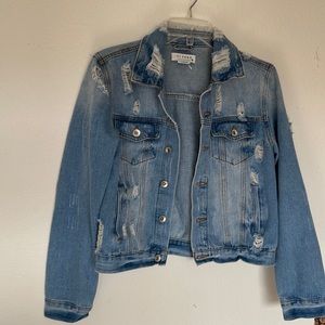 Ci Sono Cropped and distressed jean jacket